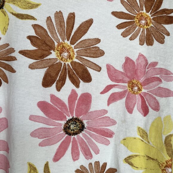 Zara Floral Top Pink Flower Tee Short Sleeve Size M White/Multi Cotton - Picture 5 of 7